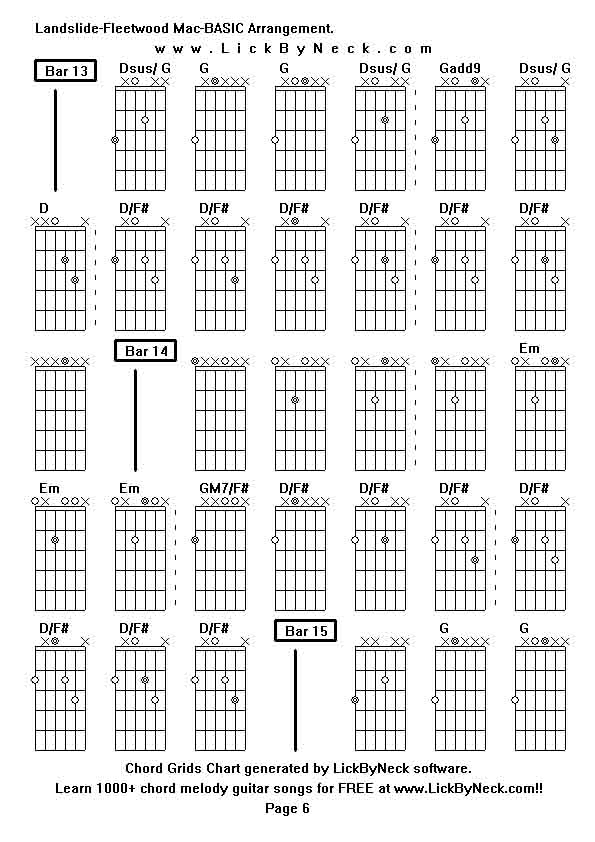 Chord Grids Chart of chord melody fingerstyle guitar song-Landslide-Fleetwood Mac-BASIC Arrangement,generated by LickByNeck software.